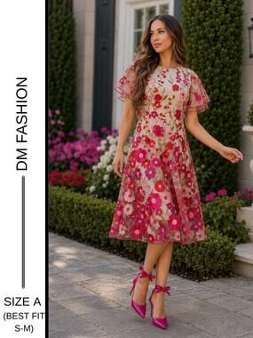 MSRP: $174✨DM FASHION LILLIAN FLORAL EMBROIDERED MIDI DRESS – SIZE S (fits S-M)✨